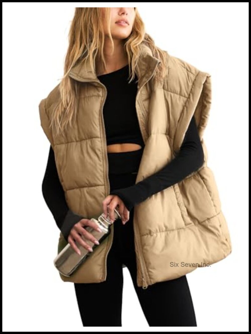 Women's Oversized Sleeveless Quilted Puffer Vest Zip Up Winter